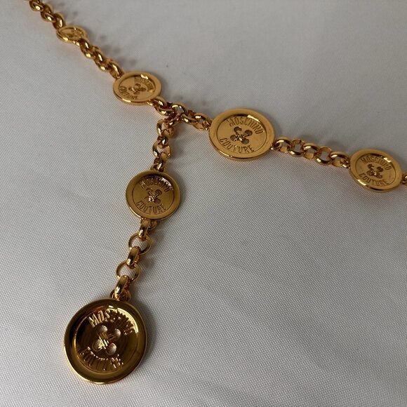 AW23 Moschino Couture Jeremy Scott Gold Dress Belt Multiple Logo Branded Button main image 6